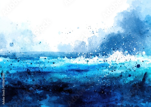 Abstract Watercolor Ocean Waves Landscape