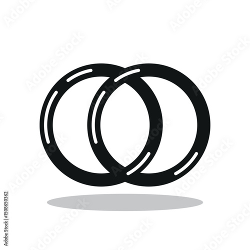 Wedding rings contour black, vector illustration on an isolated white background.

