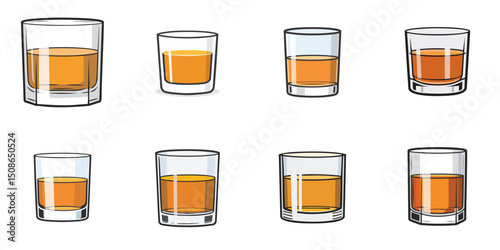 Vector illustration of multiple whiskey glasses, outline