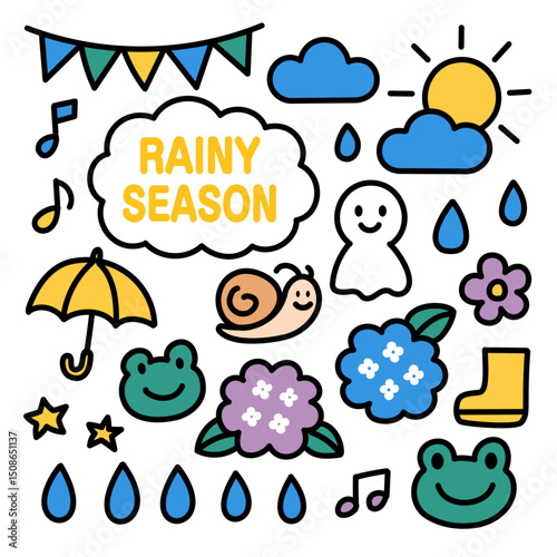 梅雨のかわいいアイコンセット