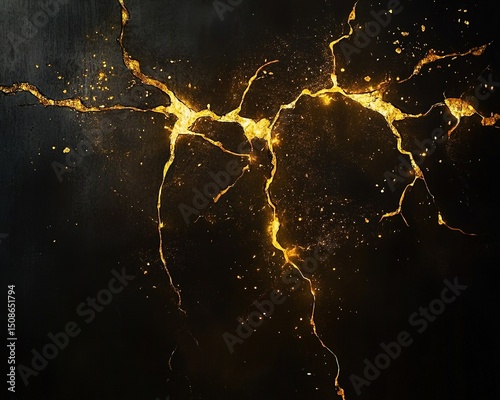 Golden Cracks On Dark Background