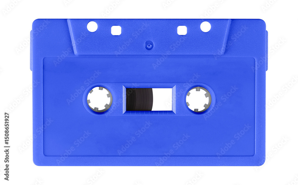 Fototapeta premium Old cassette tape case on black background. Isolated music transparent mockup. Clean cover box template.