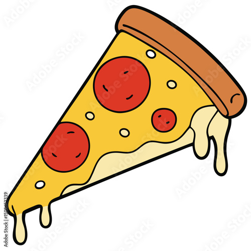 Pizza slice with pepperoni and melted cheese stretch