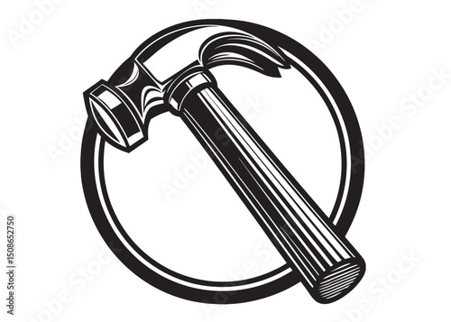 silhouette hammer logo vector design, hammer logo icon silhouette, hammer silhouette, hand gripping a hammer vector silhouette, black and white hammer tool logo icon on white background	