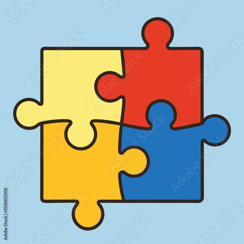 Puzzle piece with interlocking edges in primary colors