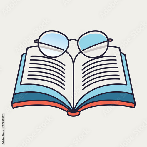 Reading glasses over open book minimalist line art