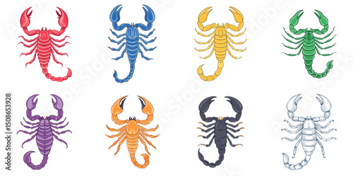 Vector illustration of multiple scorpions, outline