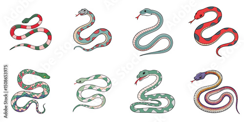 Vector illustration of multiple snakes, outline