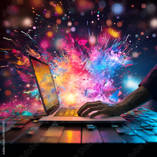 hands typing on a colorful keyboard