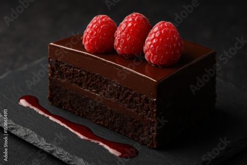 Delectable chocolate raspberry dessert garnished with fresh berries