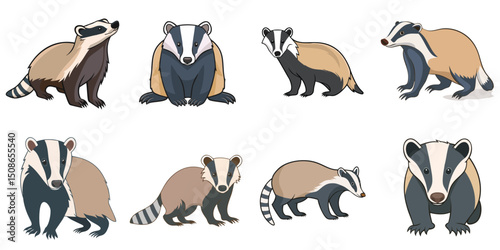 Vector illustration of multiple badgers, outline