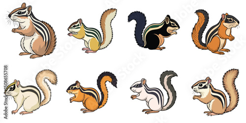 Vector illustration of multiple chipmunks, outline