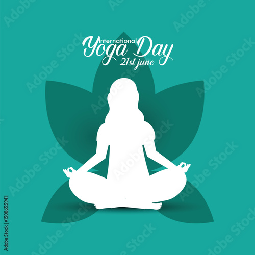 International yoga day poster template design. Woman doing yoga pose