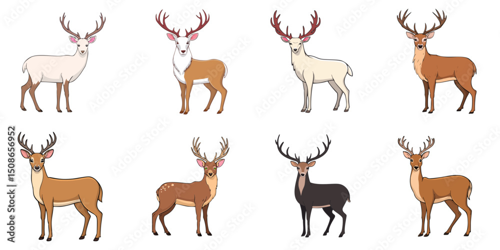 Obraz premium Vector illustration of multiple deer, outline