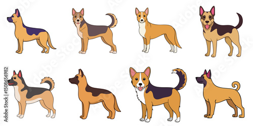 Vector illustration of multiple dogs, outline