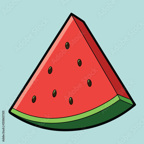 Slice of watermelon with seeds and green rind stripes
