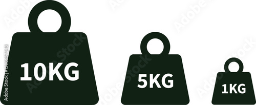 Weight with kilogram label icon set. Iron dumbbell symbol isolated on transparent background. Metal weight of heavy mass sign collection. Different KG measurement vector signs.