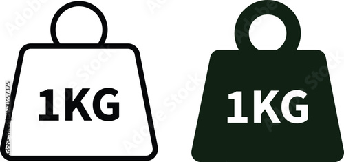Weight with kilogram label icon set. Iron dumbbell symbol isolated on transparent background. Metal weight of heavy mass sign symbol. Simple 1KG measurement vector signs.