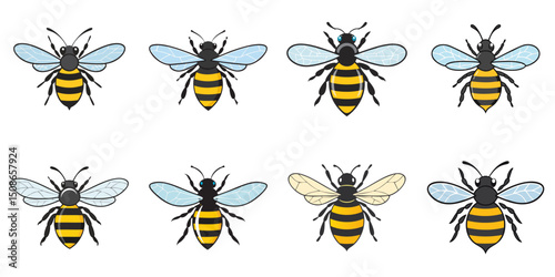 Vector illustration of multiple bees, outline