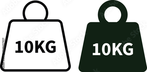 Weight with kilogram label icon set. Iron dumbbell symbol isolated on transparent background. Metal weight of heavy mass sign symbol. Simple 10KG measurement vector signs.
