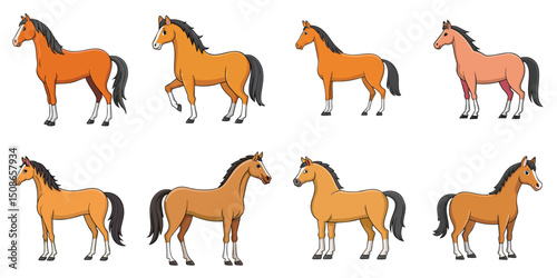 Vector illustration of multiple horses, outline