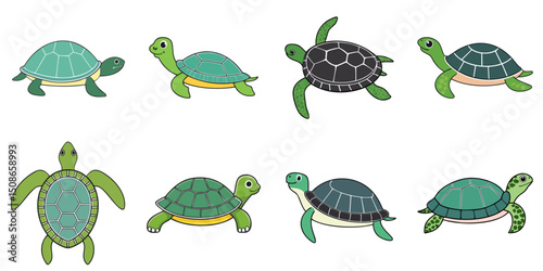 Vector illustration of multiple tortoises, outline