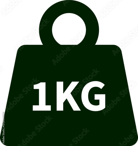 Weight with kilogram label icon. Iron dumbbell symbol isolated on transparent background. Metal weight of heavy mass sign symbol. Simple 1KG measurement vector sign.