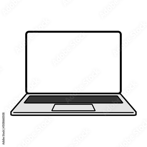 画面を開いたシンプルなノートパソコンのベクターイメージイラスト素材