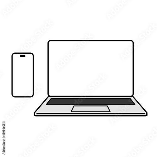 正面向きのノートパソコンとスマートフォンのベクターイメージイラスト素材セット