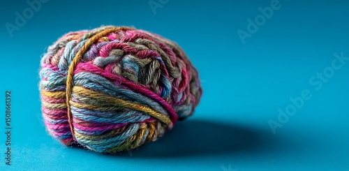 The human brain is depicted as a complex network of multicolored threads on a blue background, accompanied by a banner with empty space for text, symbolizing neurodiversity and mental health issues