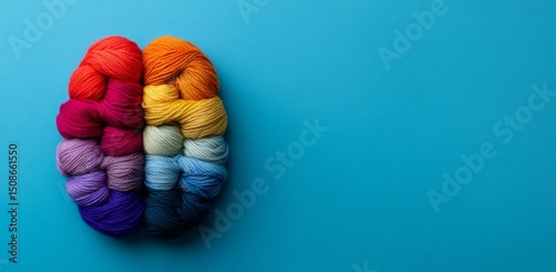 A blue backdrop features a human brain represented by a kaleidoscope of intertwined threads, along with a banner that has room for copy, illustrating the concept of neurodiversity and mental