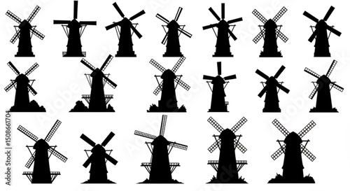 Silhouette of Traditional windmill Vector illustration
