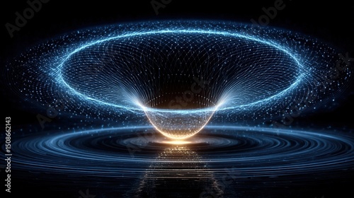 Dark Blue Digital Connections in Ellipse Frame, Technology Abstract Vector Background for Banner or Poster Template Design