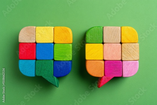 Colorful cubes and speech bubbles represent an inclusive language concept