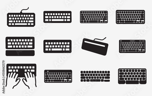 Keyboard Silhouette Vector Collection Icons for Typing Computer and Technology Designs