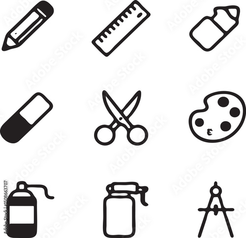 Black & White Drawing Tools Icon Pack – Free Download