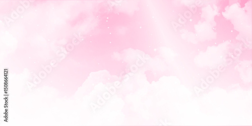 Fluffy clouds and pink sky