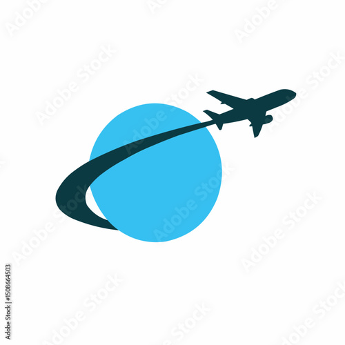 Plane travel icon. Air travel around the world. Flying around the world. Travel agency logo. Vector illustration. stock illustration