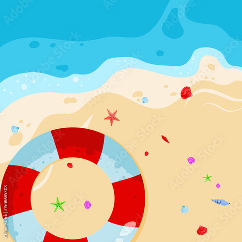 summer beach background with sea and lifebuoy – vector illustration