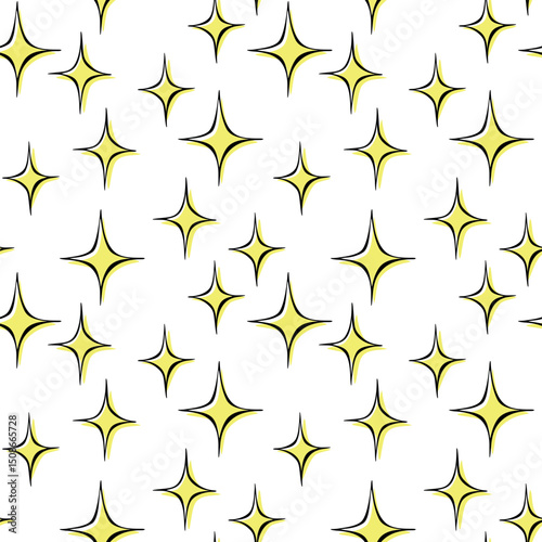 Vector abstract seamless pattern with glitter, sparks. Childish texture with shine in doodle style. Stars shining, sparkling, glowing, twinkling. Backdrop texture, Wrapping design for girls, kids
