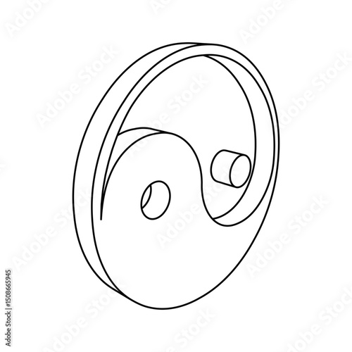 The outline of a large yin yang symbol is made with black lines. 3D view of the object in perspective. Vector illustration on white background