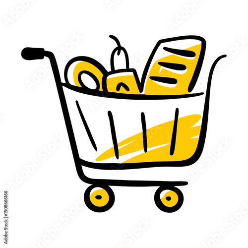 Best shopping trolley cart vector line art illustration