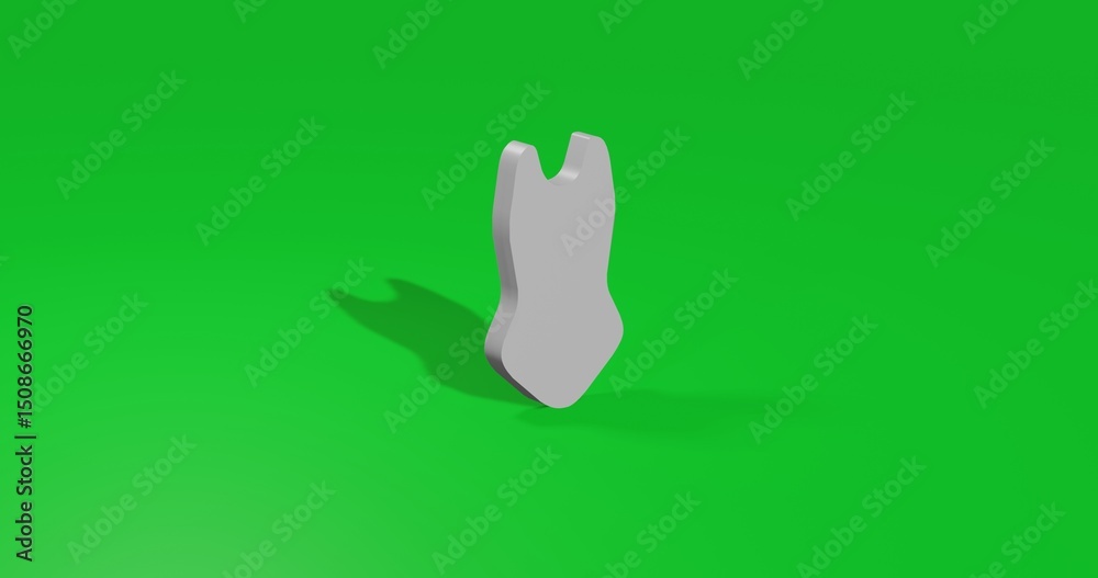Obraz premium Isolated realistic white one-piece swimsuit symbol front view with shadow. 3d illustration on green chroma key background