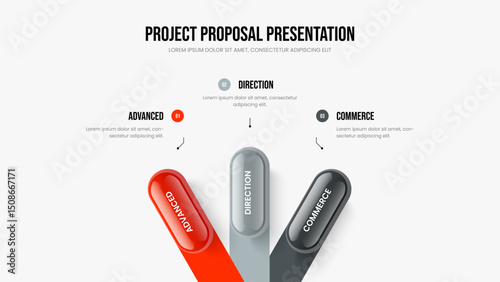 Visual Showcase Frame Design Vector Illustration. Business Plan 3 Element Diagram Presentation Layout. Modern Launch Three Step Infographic Slide Template.