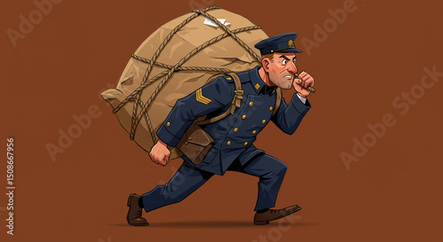 Military officer carrying a heavy bag