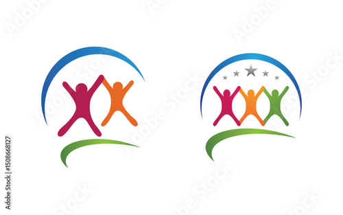 Human care adoption group network and social logo design vv.66