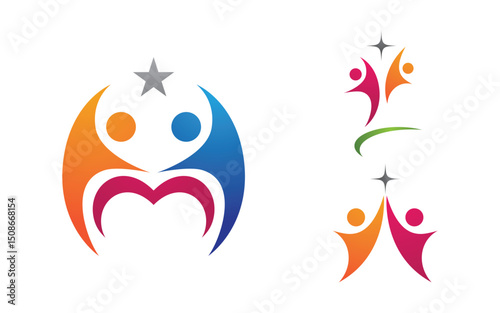 Human care adoption group network and social logo design vv.67