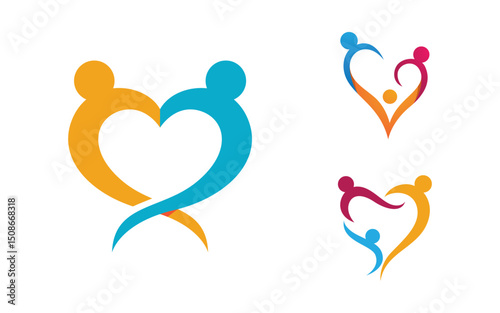 Human care adoption group network and social logo design vv.70