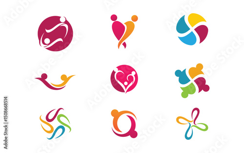 Human care adoption group network and social logo design vv.74