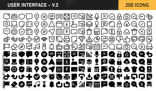 user interface 200 icon bundle set outline and glyph style